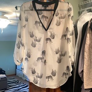 BCX size medium 3/4 sleeve sheer top with black leopard print juniors